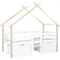 Sweeek - Kinderbed 90 x 190 cm wit grenenhout lattenbodem inbegrepen en 2 lades - sienna