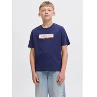 Jack & Jones JUNIOR T-shirt blauw Jongens Katoen Ronde hals Logo - maat 140