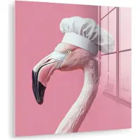 MuchoWow Glasschilderij 20x20 cm - Schilderij acrylglas - Flamingo - Roze - Koksmuts - Vogel - Foto op glas - Muurdecoratie woonkamer - Wanddecoratie slaapkamer - Schilderijen
