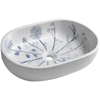 Sapho Priori Keramische opbouwwastafel 60x40cm, wit met blauw patroon