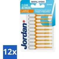 Jordan 12 x Sticks Clean Between Large 40 stuks per verpakking - Tandplak Verwijderen - Tandenstoker - Mondhygiëne - Tandvlees Stimuleren - Tanden Reinigen
