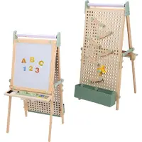 Sunny Mika Activiteiten Ezel voor Kinderen, Hout, met Pegboard, Beige | Dubbelzijdig: Whiteboard/Krijtbord | Magneetbord, Papierrol Inclusief Krijt, Stiften, Bordwisser en Magneten| 47 x 41 x 145 cm