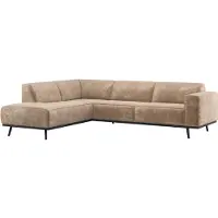 Woood Statement Hoekbank Links - Ecoleer - Cognac - 77x274x210