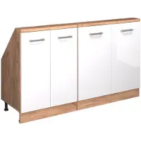 Vicco R-Line Keukenkast voor schuine wand – 140 cm Set van 2 Wit hoogglans/goud power eiken