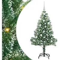 vidaXL Kunstkerstboom Sneeuw Gevlokt met LED Licht Groen en Wit 120 cm