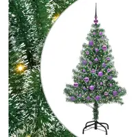 vidaXL Kunstkerstboom Sneeuw Gevlokt met LED Licht Groen en Wit 150 cm