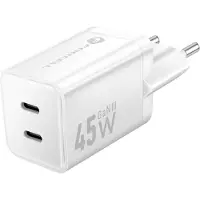 Forcell , GaN III Oplader 45W - Dual Poort USB-C PD / QC 4.0 - Ultra Compact, Wit