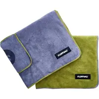 FLUFFINO Microvezel Hondenhanddoek - 2-pack - 120 x 70 cm - Grijs & Groen