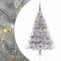vidaXL Kunststof Voorverlichte Kerstboom met 150 LED Zilver 150 cm PET