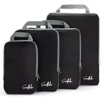 Sunflake Packing Cubes met Compressierits - Set van 4 Compressie Cubes voor Backpack en Koffer - Compression - Zwart - Sunflake