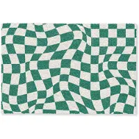 MuchoWow Deurmat 90x60 cm - Droogloopmat Golvende vakjes - Groen - Wit - Abstract - Mat voor binnen - Schoonloopmat - Deurmatten met print - Inloopmat
