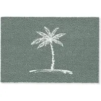 MuchoWow Deurmat 90x60 cm - Droogloopmat Palmboom - Wit - Groen - Tropisch - Mat voor binnen - Schoonloopmat - Deurmatten met print - Inloopmat