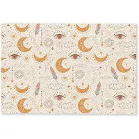 MuchoWow Deurmat 60x40 cm - Droogloopmat Boho - Print - Ogen - Maan - Veren - Beige - Mat voor binnen - Schoonloopmat - Deurmatten met print - Inloopmat