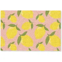 MuchoWow Deurmat 90x60 cm - Droogloopmat Citroenen - Geel - Roze - Patroon - Vruchten - Mat voor binnen - Schoonloopmat - Deurmatten met print - Inloopmat
