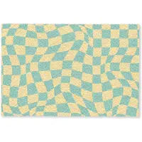 MuchoWow Deurmat 60x40 cm - Droogloopmat Hokjes patroon - Geel - Blauw - Golvende lijnen - Mat voor binnen - Schoonloopmat - Deurmatten met print - Inloopmat