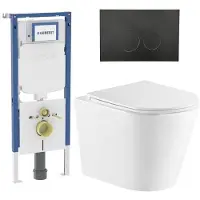 Geberit QeramiQ Dely Toiletset - 36.3x51.7cm - diepspoel - rimless - UP720 inbouwreservoir - softclose toiletzitting - mat zwarte bedieningsplaat - ronde knoppen - wit mat