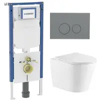 Geberit QeramiQ Dely Toiletset - 36.3x51.7cm - diepspoel - rimless - UP720 inbouwreservoir - softclose toiletzitting - bedieningsplaat licht grijs - ronde knoppen - wit mat