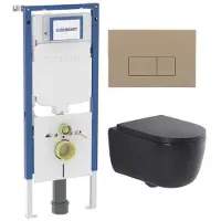Geberit QeramiQ Dely Swirl Toiletset - 36.3x51.7cm - UP720 Duofix Sigma inbouwreservoir - 35mm zitting - bedieningsplaat taupe - rechthoekige knoppen - mat zwart