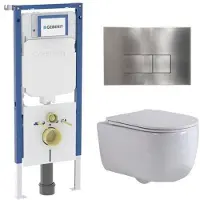 Geberit QeramiQ Dely Swirl Toiletset - 36.3x51.7cm - diepspoel - rimless - UP720 Duofix Sigma inbouwreservoir - slim zitting - steel bedieningsplaat - rechtehoekige knoppen - mat wit