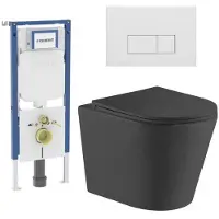 Geberit QeramiQ Dely Toiletset - 36.3x51.7cm - diepspoel - rimless - UP720 inbouwreservoir - softclose toiletzitting - mat witte bedieningsplaat - rechtehoekige knoppen - zwart mat