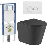 Geberit QeramiQ Dely Toiletset - 36.3x51.7cm - diepspoel - rimless - UP720 inbouwreservoir - softclose toiletzitting - mat witte bedieningsplaat - ronde knoppen - mat zwart