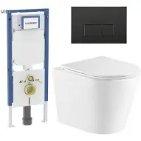 Geberit QeramiQ Dely Toiletset - 36.3x51.7cm - diepspoel - rimless - UP720 inbouwreservoir - softclose toiletzitting - mat zwarte bedieningsplaat - rechtehoekige knoppen - met Burda frame - mat wit