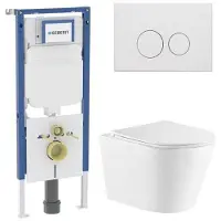 Geberit QeramiQ Dely Toiletset - 36.3x51.7cm - diepspoel - rimless - UP720 inbouwreservoir - softclose toiletzitting - mat witte bedieningsplaat - ronde knoppen - wit glans