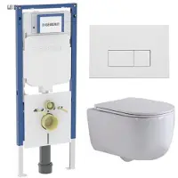 Geberit QeramiQ Dely Swirl Toiletset - 36.3x51.7cm - diepspoel - rimless - UP720 Duofix Sigma inbouwreservoir - slim zitting - mat witte metalen bedieningsplaat - rechtehoekige knoppen - wit mat