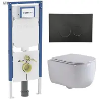 Geberit QeramiQ Dely Swirl Toiletset - 36.3x51.7cm - UP720 Duofix Sigma inbouwreservoir - slim zitting - mat zwarte bedieningsplaat - ronde knoppen - wit mat SW1237202/SW706188/SW1000766/SW1026257