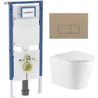 Geberit QeramiQ Dely Toiletset - 36.3x51.7cm - diepspoel - rimless - UP720 inbouwreservoir - softclose toiletzitting - bedieningsplaat taupe - rechtehoekige knoppen - met Burda frame - glans wit
