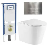 Geberit QeramiQ Dely Toiletset - 36.3x51.7cm - diepspoel - rimless - UP720 inbouwreservoir - softclose toiletzitting - steel bedieningsplaat - rechtehoekige knoppen - wit glans