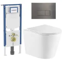 Geberit QeramiQ Dely Toiletset - 36.3x51.7cm - diepspoel - rimless - UP720 inbouwreservoir - softclose toiletzitting - gunmetal bedieningsplaat - rechtehoekige knoppen - wit mat
