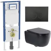 Geberit QeramiQ Dely Swirl Toiletset - 36.3x51.7cm - UP720 Duofix Sigma inbouwreservoir - slim zitting - mat zwarte metalen bedieningsplaat - ronde knoppen - mat zwart