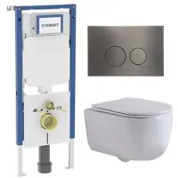 Geberit QeramiQ Dely Swirl Toiletset - 36.3x51.7cm - diepspoel - rimless - UP720 Duofix Sigma inbouwreservoir - slim zitting - gunmetal bedieningsplaat - ronde knoppen - wit mat
