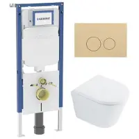 Geberit QeramiQ Dely Toiletset - 36.3x51.7cm - diepspoel - rimless - UP720 inbouwreservoir - softclose toilet zitting - 35mm - bedieningsplaat beige - ronde knoppen - glans wit SW1026255 /