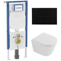 Geberit QeramiQ Dely Toiletset - 36.3x51.7cm - diepspoel - rimless - UP720 inbouwreservoir - softclose toilet zitting - 35mm - kunstof mat zwarte bedieningsplaat - rechthoekige knoppen - mat wit