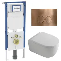 Geberit QeramiQ Dely Swirl Toiletset - 36.3x51.7cm - diepspoel - rimless - UP720 Duofix Sigma inbouwreservoir - 35mm zitting - koperen bedieningsplaat - ronde knoppen - wit mat
