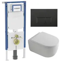 Geberit QeramiQ Dely Swirl Toiletset - 36.3x51.7cm - UP720 inbouwreservoir - 35mm zitting - mat zwarte metalen bedieningsplaat - rechthoekige knoppen - wit glans SW1237202/SW706193/SW1000767/SW1026256