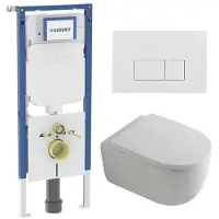 Geberit QeramiQ Dely Swirl Toiletset - 36.3x51.7cm - UP720 Duofix Sigma inbouwreservoir - 35mm zitting - glans witte bedieningsplaat - rechthoekige knoppen - wit mat