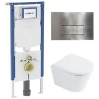 Geberit QeramiQ Dely Toiletset - 36.3x51.7cm - diepspoel - rimless - UP720 inbouwreservoir - softclose toilet zitting 35 mm - steel bedieningsplaat - rechthoekige knoppen - wit glans SW1026255 /