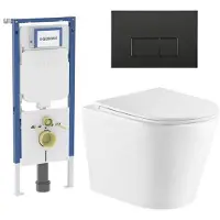 Geberit QeramiQ Dely Toiletset - 36.3x51.7cm - diepspoel - rimless - UP720 inbouwreservoir - softclose toiletzitting - mat zwarte bedieningsplaat - rechtehoekige knoppen - wit glans