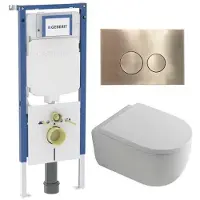 Geberit QeramiQ Dely Swirl Toiletset - 36.3x51.7cm - UP720 Duofix Sigma inbouwreservoir - 35mm zitting - geborsteld messing bedieningsplaat - ronde knoppen - wit glans