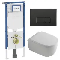 Geberit QeramiQ Dely Swirl Toiletset - 36.3x51.7cm - UP720 Duofix Sigma inbouwreservoir - 35mm zitting - mat zwarte bedieningsplaat - rechthoekige knoppen - wit mat