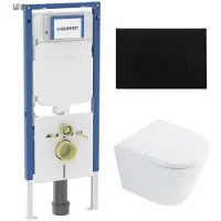 Geberit QeramiQ Dely Toiletset - 36.3x51.7cm - diepspoel - rimless - UP720 inbouwreservoir - softclose toilet zitting 35 mm - kunststof mat zwarte bedieningsplaat - ronde knoppen - wit glans SW1026255