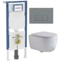 Geberit QeramiQ Dely Swirl Toiletset - 36.3x51.7cm - UP720 Duofix Sigma inbouwreservoir - slimzitting - bedieningsplaat licht grijs - rechthoekige knoppen - wit mat