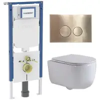 Geberit QeramiQ Dely Swirl Toiletset - 36.3x51.7cm - UP720 Duofix Sigma inbouwreservoir -slim zitting - geborsteld messing bedieningsplaat - ronde knoppen - wit glans