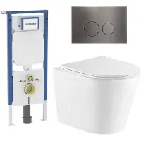 Geberit QeramiQ Dely Toiletset - 36.3x51.7cm - diepspoel - rimless - UP720 inbouwreservoir - softclose toiletzitting - gunmetal bedieningsplaat - ronde knoppen - wit glans