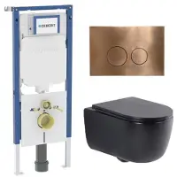 Geberit QeramiQ Dely Swirl Toiletset - 36.3x51.7cm - UP720 Duofix Sigma inbouwreservoir - slim zitting - koperen bedieningsplaat - ronde knoppen - mat zwart SW1237202/SW706196/SW1000768/SW106258