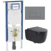 Geberit QeramiQ Dely Swirl Toiletset - 36.3x51.7cm - UP720 Duofix Sigma inbouwreservoir - slimzitting - bedieningsplaat licht grijs - rechthoekige knoppen - mat zwart