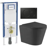 Geberit QeramiQ Dely Toiletset - 36.3x51.7cm - UP720 inbouwreservoir - rimless - diepspoel - zitting - softclose - bedieningsplaat Sigma01 mat zwart - ronde knoppen - mat zwart